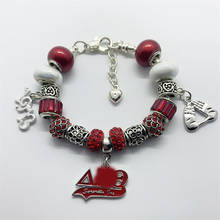 Fashion red enamel metal Greek letter DELTA DST pendant bracelet sorority society big hole beads bangle 2024 - buy cheap