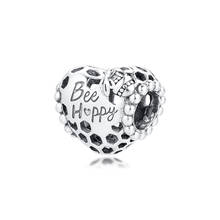 Bee Happy Honeycomb Heart Charm Fits Orignal Bracelets Woman DIY beads for jewelry making Silver kralen voor sieraden maken 2024 - buy cheap