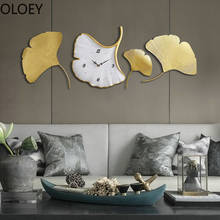 Reloj de pared grande de lujo, decoración dorada para sala de estar, relojes creativos de hojas, diseño moderno de pared Digital, decoración de granja 2024 - compra barato