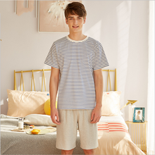 2022 Summer Two-Piece Men Casual Striped Pajama sets Cotton Sleepwear suit Men's O-neck collar short sleeve shirt & Half Pants 2024 - buy cheap