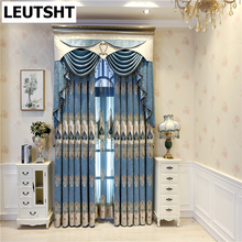 European Style Curtain for Living Dining Room Bedroom Blue Embroidered Elegant Villa valance Curtains with Luxurious Voile Hotel 2024 - buy cheap