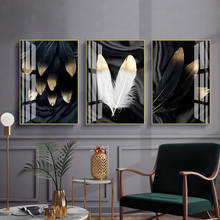 Modern Black and White Feather Canvas Painting Gold Feather Prints and Poster Nordic Wall Art Picture for Living Room Home Decor 2024 - buy cheap
