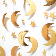 10 pcs Eid Mubarak Decor Banner Home Gold Glitter Moon Stars Garland Islamic Muslim Festival Event Party Ramadan Kareem Ornament 2024 - buy cheap