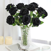 Искусственные черные розы 10 шт., искусственные цветы для помещений, домашний декор, Свадебный букет невесты, шелковые розы, вечерние ничное украшение 2024 - купить недорого
