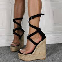 Plus Size Girls Black Clear PVC Wedge Sandals Woman Cross Cuts Out Buckle Strap Platform Sandals Shoes Drop Shipping 2024 - buy cheap