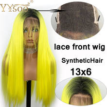 YYsoo Long Silk Straight Bright Yellow Wig Dark Roots Ombre Synthetic Lace Front  Wigs 13x6 Half Hand Tied Wig With Baby Hair 2024 - buy cheap