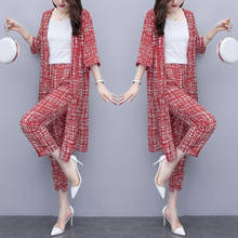 2022 Summer New Women Korean Fashion 3 Pcs Set White Top /cardigan Shirt Blouse + Nine-point Pants Suits Three-piece Suit Y816 2024 - buy cheap