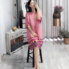 MIYAKE Pleated Dress Women's Summer New Style Loose and Plus-sized Slim Temperament Print Simple Vestido De Mujer Robes Robe 2024 - buy cheap