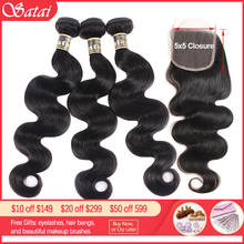 Satai Body Wave 3 Bundles With 5x5 Closure Peruvain Hair Human Hair Bundles With Closure Medium Ratio Remy Hair Extension 2024 - buy cheap