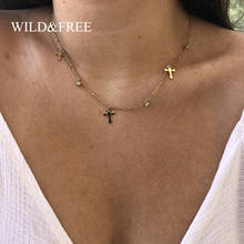 Wild & Free-collar de cadena de acero inoxidable delicado para mujer, Gargantilla minimalista con cerradura y llave, colgante de cristal, collares cortos para suéter 2024 - compra barato