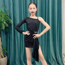 Girls Latin Dance Dress Children Professional Oblique Shoulder Sling Latin Dance Practice Dress Latin Performance Clothes DQS644 2024 - buy cheap