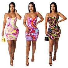 DPSDE 2020 women fashion reduction of age hip hop style short dresses sleeveless condole belt printed mini short dresses 2024 - buy cheap