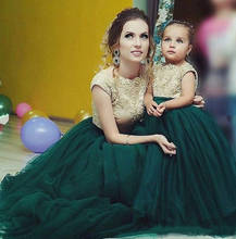 Vestido de festa infantil autoadesivo verde de tule, renda floral, jóias, pescoço, meninas, vestido de baile, costas longas, crianças 2024 - compre barato