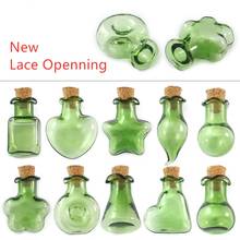 Mini frascos de muestra vacíos de vidrio abierto de encaje verde, botellas de deseos, frascos de almacenamiento vacíos, bricolaje, colgantes, tapón de corcho, decoración del hogar 2024 - compra barato