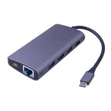 8 в 1 многопортовый USB-C концентратор типа C концентратор к HDMI 4K HD USB3.0 type-C мощность 1000 м RJ45 SD/TF кардридер адаптер 2024 - купить недорого