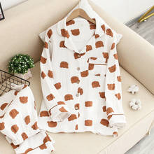 Japanese spring and autumn ladies 100% cotton crepe cloth pajamas suit long sleeve two-piece cute bear home service suit summer 2024 - buy cheap