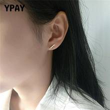 YPAY 100% Real 925 Sterling Silver Stud Earrings for Ladies Girls Korea Japan Gold Plated Geometric Earring Jewelry Gift YME609 2024 - buy cheap