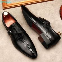 QYFCIOUFU-zapatos de vestir Oxford para hombre, calzado Formal de cuero genuino con hebilla italiana, para fiesta, boda, oficina, color negro y marrón 2024 - compra barato