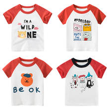 2021, Детская футболка для девочек и мальчиков, детские футболки с коротким рукавом и мультяшным принтом, топы, белая и красная Детская футболка для мальчиков, одежда 2024 - купить недорого