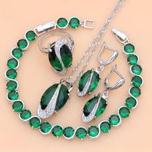 925 prata esterlina jóias verde zircon branco cz conjuntos de jóias feminino brincos/pingente/colar/anéis/pulseira t225 2024 - compre barato