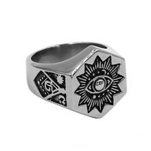 Wholesale Illuminati Pyramid Eye Masonic Ring Stainless Steel Jewelry Sons Light Sun Moon Star Biker Men Ring SWR0931A 2024 - buy cheap