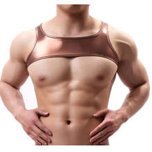 Bodysuit alça de ombro de couro pu para homens, top curto com alça de ombro, peito forte, músculo, arnês para dança de palco, roupa de balada, gays 2024 - compre barato