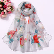 30# Chiffon Florak Print Scarves Silk Scarf Women Roses Printing Long Soft Wrap Scarf Fashion Simulation Silk Shawl Beach Scarf 2024 - buy cheap