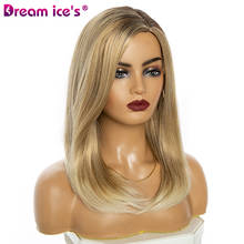 Long Synthetic Wig Silky Straight Bob Ombre Blonde For Women Natural Hair Heat Resistant Fibre Glueless Cosplay Use Dream Ice's 2024 - buy cheap