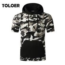 Verão dos homens camuflagem tático de manga curta casual militar tshirt grandes camisas bolso masculino hip hop solto com capuz camisa superior t 2024 - compre barato