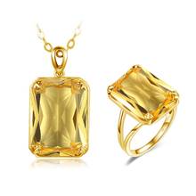 Szjinao-Conjuntos de joyería nupcial para mujer, aretes colgantes de cristal amarillo brillante, Color dorado y plateado 925, conjunto de anillo, joyería India 2024 - compra barato