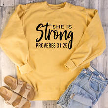 She is Strong Толстовка Повседневная забавная с длинным рукавом Crewneck Christan религиозная модная одежда хлопковый пуловер наряды с Иисусом 2024 - купить недорого