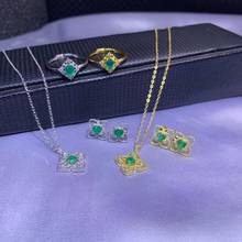 silver gold plated jewelry green emerald ring earring necklace jewelry set for women fine jewelry  natural gem birthday gift 2024 - buy cheap