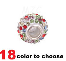 Ghdf2-pulseira de strass prateada, 14mm, 50 cores, resina, strass, buraco grande, cristal europeu, contas, ajuste 2024 - compre barato