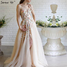 Serene Hill-vestido de noche de un hombro, sin mangas, hecho a mano, flores, perlas, Formal, para fiesta, Sexy, champán, CLA60946, 2020 2024 - compra barato