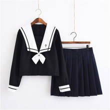 Japanese School Uniform Sailor Shirt Skirt Set Bad Girl Doll Black Solid Color Long Pleated JK Suit High School Student Outfit 2024 - buy cheap