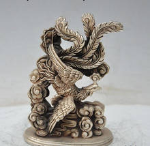 Лаки Китайский Фэншуй для гальванического меднения-Серебряный Феникс Juno Птица статуя Скульптура 2024 - купить недорого