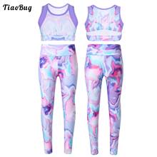 Summer Colorful  Kids Girls Sportwear Stretchy Sleeveless Tie-Dye Top Elastic Waistband Yoga Running Gym Workout Leggings Sets 2024 - buy cheap