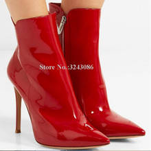 Nuevo rojo de charol de Color Botines de Cuero para mujer, botas cortas de tacón de aguja, puntiagudas sexys, zapatos de boda de talla grande 2024 - compra barato