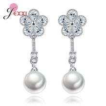 New Arrival Vintage Crystals 5A CZ  925 Silver Jewelry Dangle Earrings Female White Pearl Simple Long Drop Earrings For Women 2024 - buy cheap