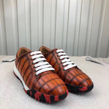 Tênis masculino de couro de crocodilo, autêntico, único, designer, couro de jacaré genuíno, pintura à mão, calçados com cadarço 2024 - compre barato