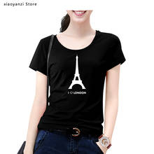 Camiseta de I Love London para mujer, Camiseta de diseño divertido de la Torre Eiffel para niña, Camiseta Hipster suave de algodón para hombre, tops-1998043 2024 - compra barato