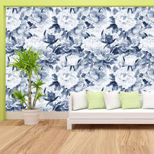 Murales de fotos personalizados, papel tapiz Floral de peonía de estilo azul para sala de estar, papel tapiz autoadhesivo para dormitorio de niñas, rollos de decoración para el hogar 2024 - compra barato