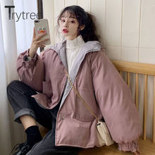 Trytree Women's Jacket 2020 Winter Casual Pockets Streetwear Stitching 2 Colors Padded Jacket Zipper Loose Hooded Women's Coat 2024 - buy cheap