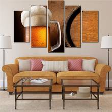 Pintura de pared artística, cuadro sobre lienzo para sala de estar, póster de cerveza nostálgico, 5 paneles, lienzo de arte de pared 2024 - compra barato