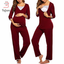 2 Piece / Set Maternity Nursing Pajamas Set Ultra Soft Stretch Pregnancy Sleepwear Casual Uniform Cotton V Neck Clothes Top Pant 2024 - buy cheap