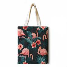 Bolso de mano de lino y algodón con flamencos para mujer, bolsa de hombro a la moda, de ocio, ecológico, de alta calidad, plegable 2024 - compra barato