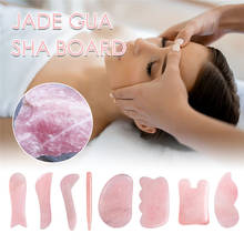 Kit de massagem facial jade gua sha, placa de quartzo rosa e guasha para massagem do rosto, raspador de guache, ferramenta para lifting facial e remoção de rugas 2024 - compre barato