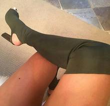 Sandalias de tela de punto elástico para mujer, botas de gladiador por encima de la rodilla, Punta abierta, calcetines de pierna delgada 2024 - compra barato