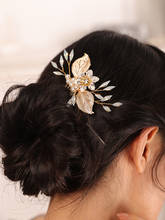 Pinza de pelo nupcial para mujer y niña, accesorios para el cabello de flores, peine para el cabello de boda, hoja de diamante de imitación dorado informal Vintage 2024 - compra barato