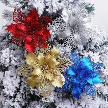 5pcs Christmas Artificial Flowers Glitter Fake Flowers Christmas Tree Ornaments New Year Xmas Navidad Natal Noel Decor 2021 2024 - buy cheap